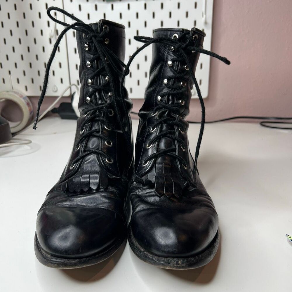 Justin leather combat boots black